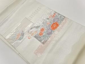 変わり横段に牡丹・菊・花唐草模様織出し名古屋帯